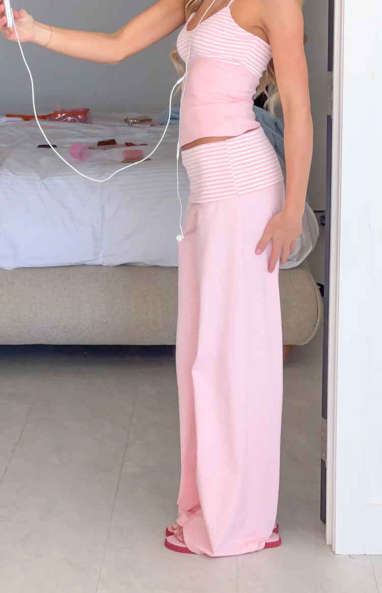 Sia Light Pink Stripe Foldover Jersey Pants 1