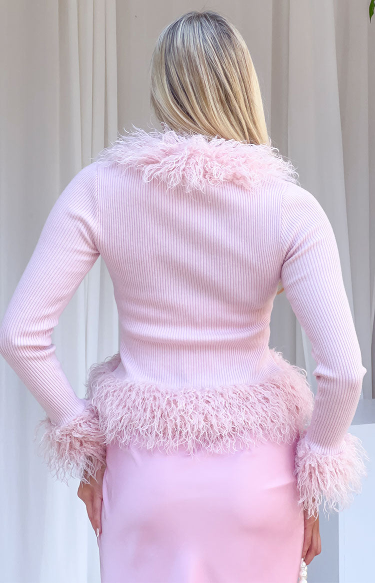 Violetta Pink Fur Trim Knit Cardigan - PRE ORDER