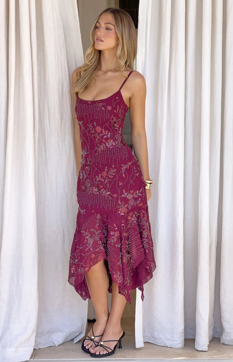 Another World Plum Sequin Midi Dress - PRE ORDER