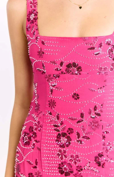 Curren Hot Pink Beaded Mini Dress