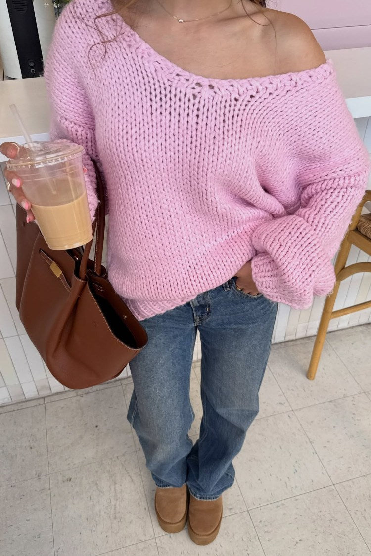 Delvey Light Pink Chunky Knit Sweater