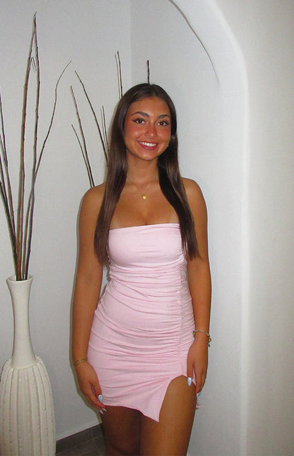 Let Go Baby Pink Ruched Mini Dress