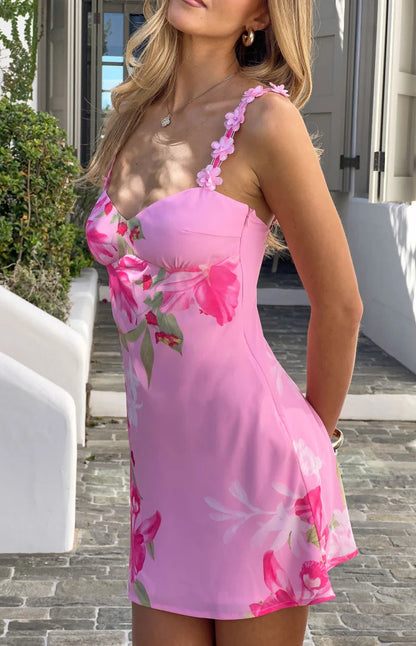 Marbelle Pink Floral Chiffon Party Mini Dress - PRE ORDER