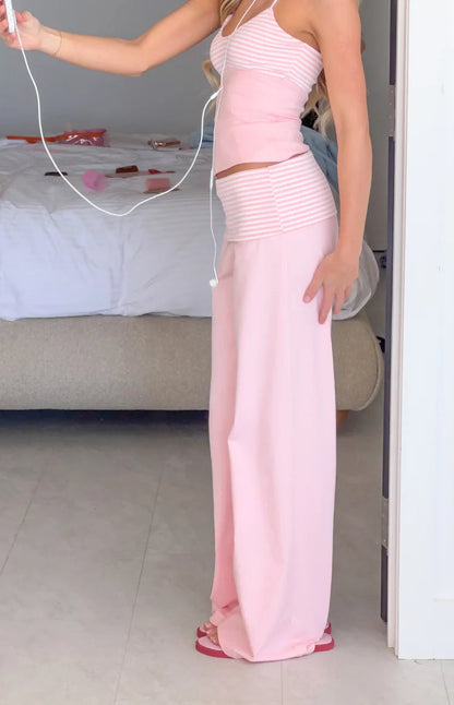 Sia Light Pink Stripe Foldover Jersey Pants 1